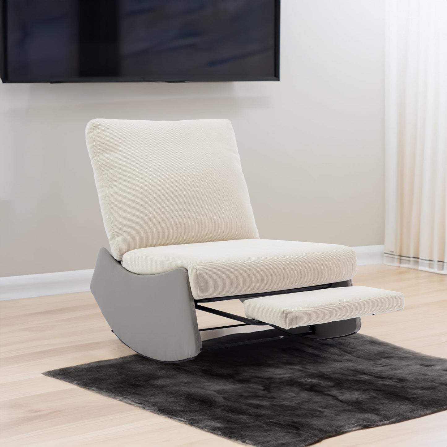 Modern rocking chair recliner, comfortable cushioned recliner with footstool, gray - Korvel