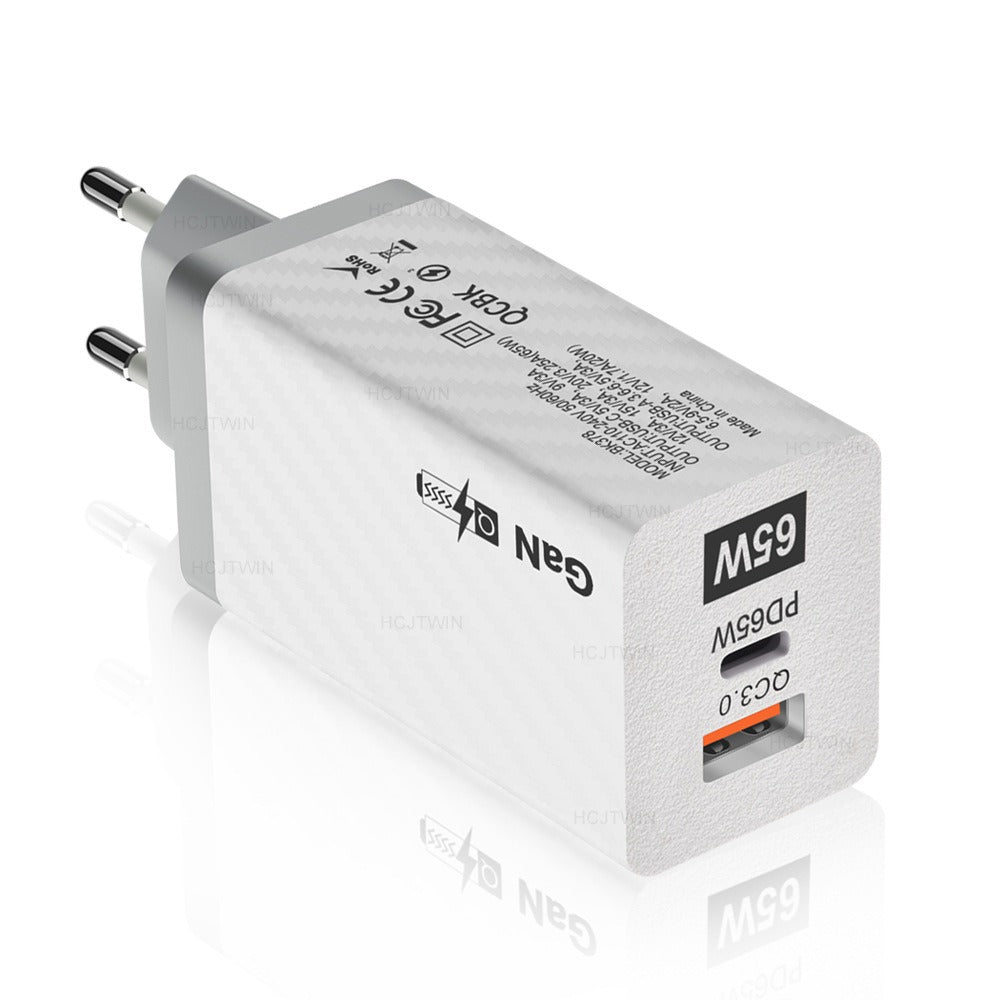 Adaptateur de charge double en nitrure de gallium de 65 W