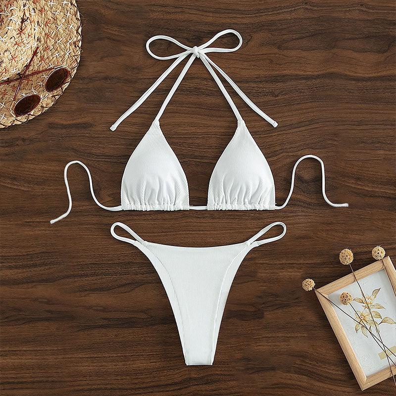 Hanging neck tie bikini multi-color three-point swimsuit hot spring swimsuit - Korvel