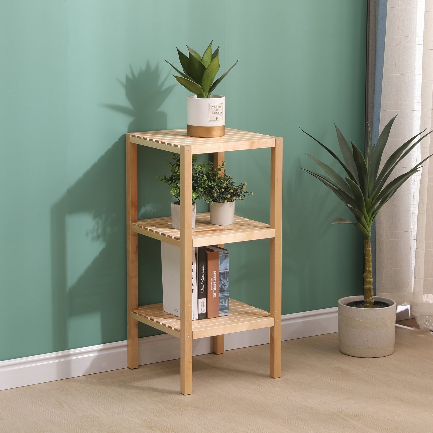 3-Tier Birch Bathroom Shelf, Narrow Shelving Unit, Multifunctional Storage Rack, Corner Rack, for Kitchen, Living Room - Korvel