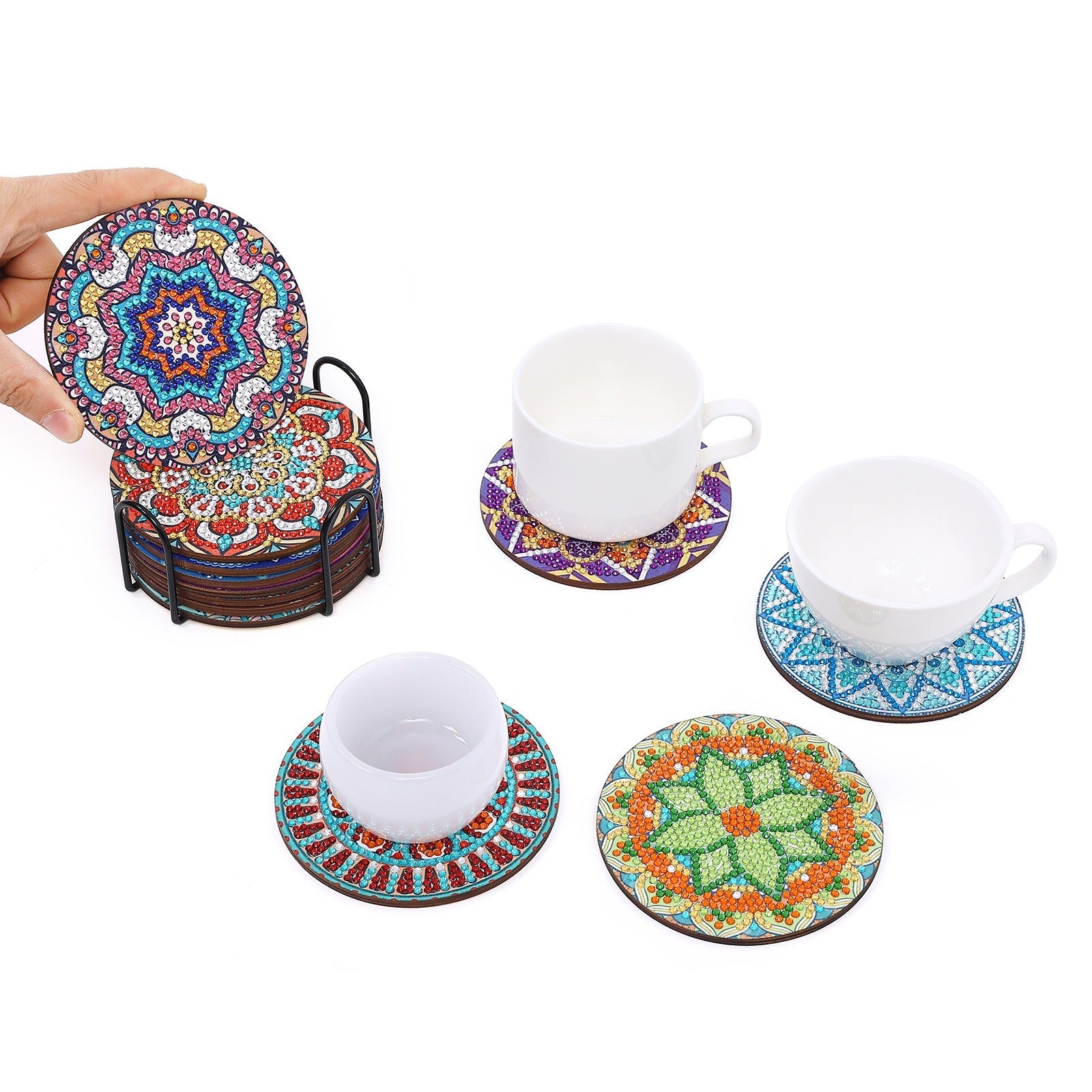 New DIY Diamond Painted Coaster Mat Set of 12 with Datura Pattern (Free Storage Shelf) - Korvel