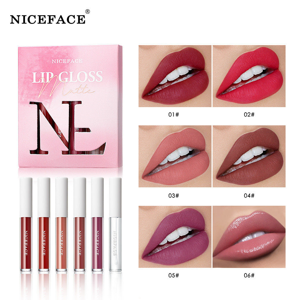 Niceface New Matte Non-Stick Cup Lip Glaze Set With Lip Plumper Texture Lip Gloss - Korvel