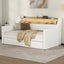 Twin Size Daybed with Drawers, Upholstered Daybed with Charging Station and LED Lights, White - Korvel