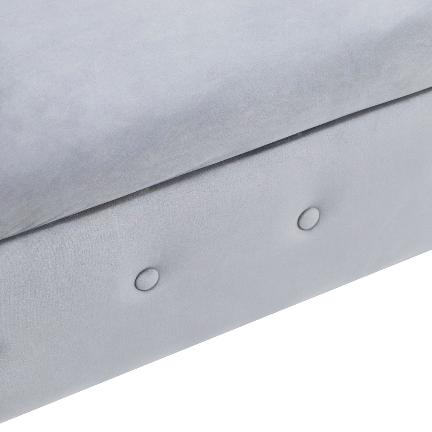 Chaise longue en velours gris avec rangement et coussin