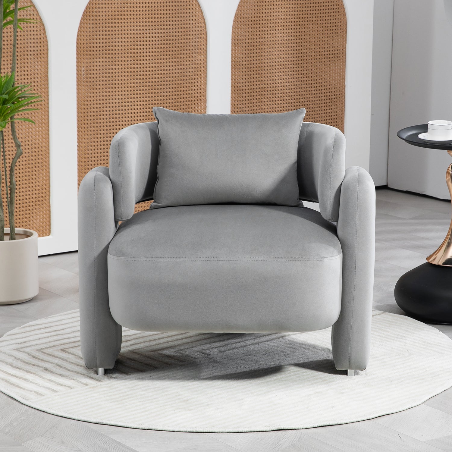 Modern design velvet lounge chair,single sofa with pillows for living room,bedroom(GREY) - Korvel