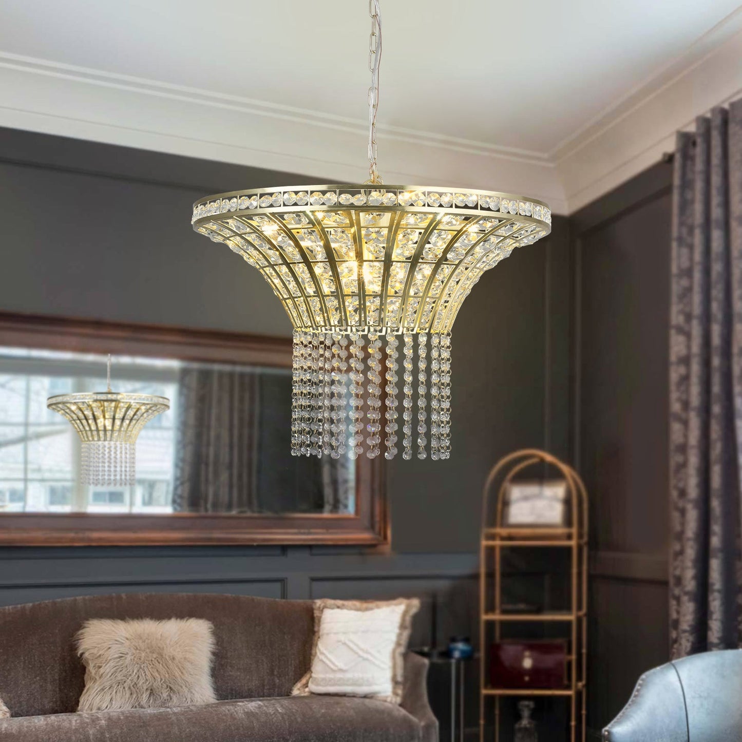 (Same as W1340120181/L5021) 8-Light 23.6" Wide Crystal Waterfall Chandelier (Bulb Not Included) - Korvel