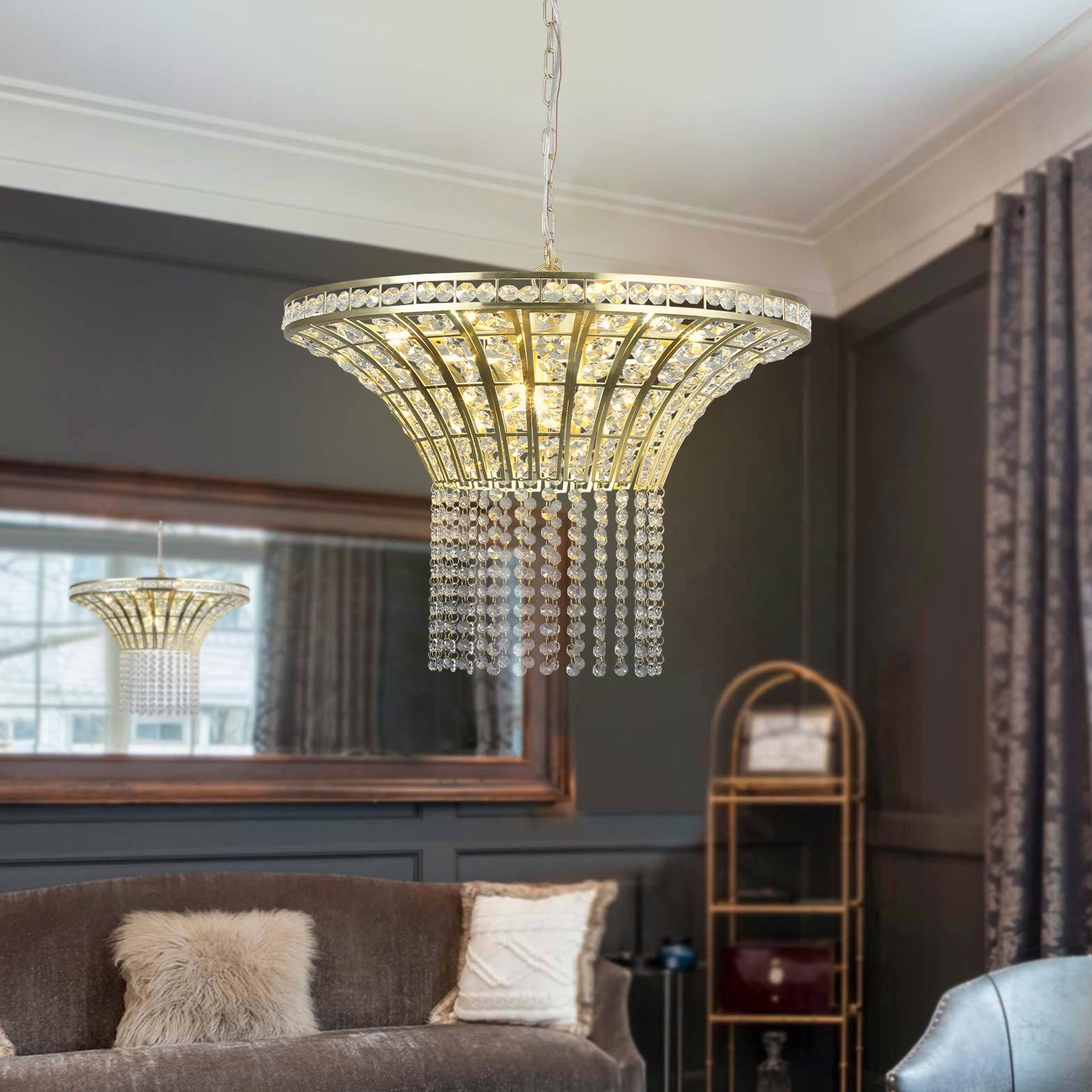 (Same as W1340120181/L5021) 8-Light 23.6" Wide Crystal Waterfall Chandelier (Bulb Not Included) - Korvel