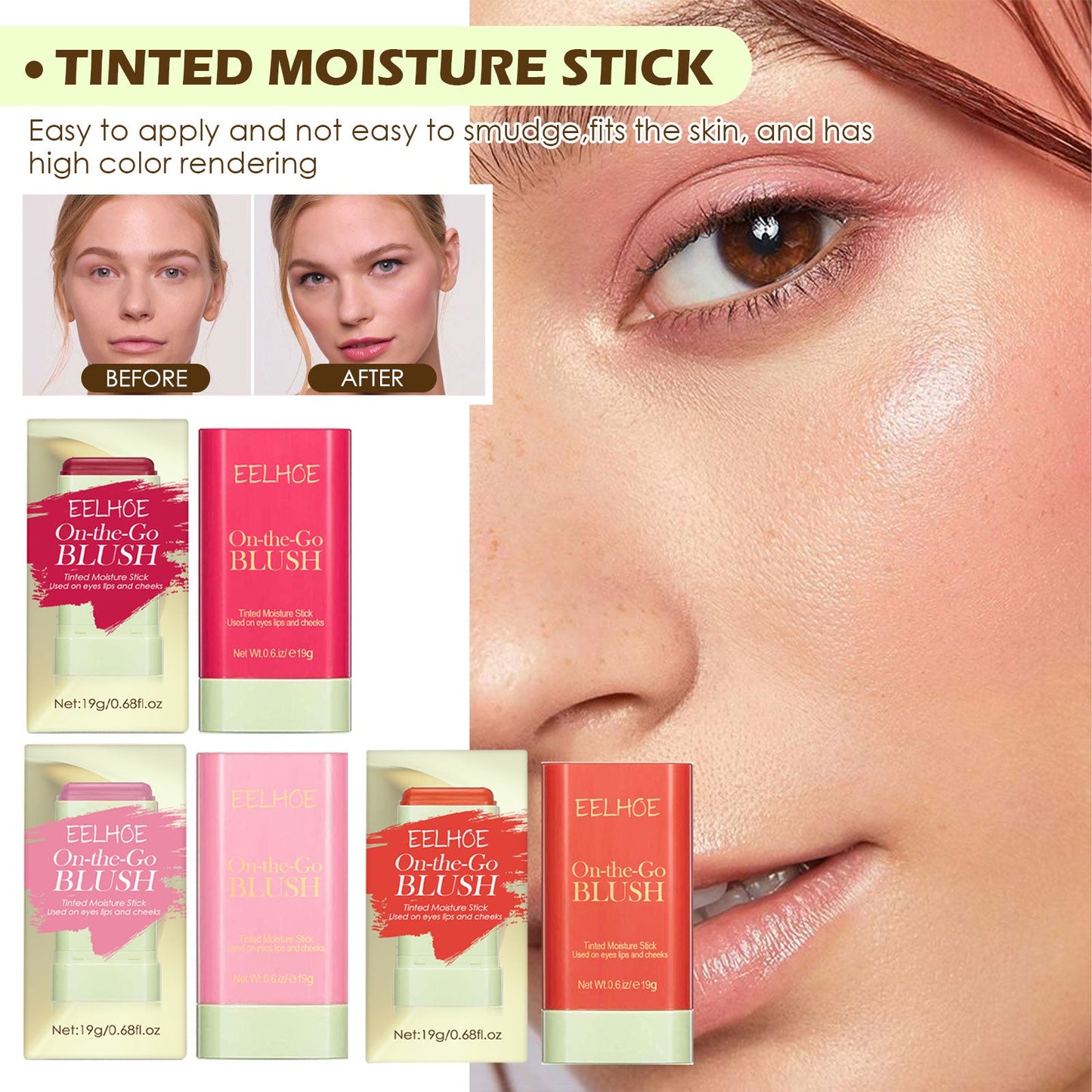 Blush Stick Lightweight Natural Nude Makeup Brightening And Contorting Three-Dimensional Highlight Delicate Waterproof Multi-Functional Blush Stick - Korvel
