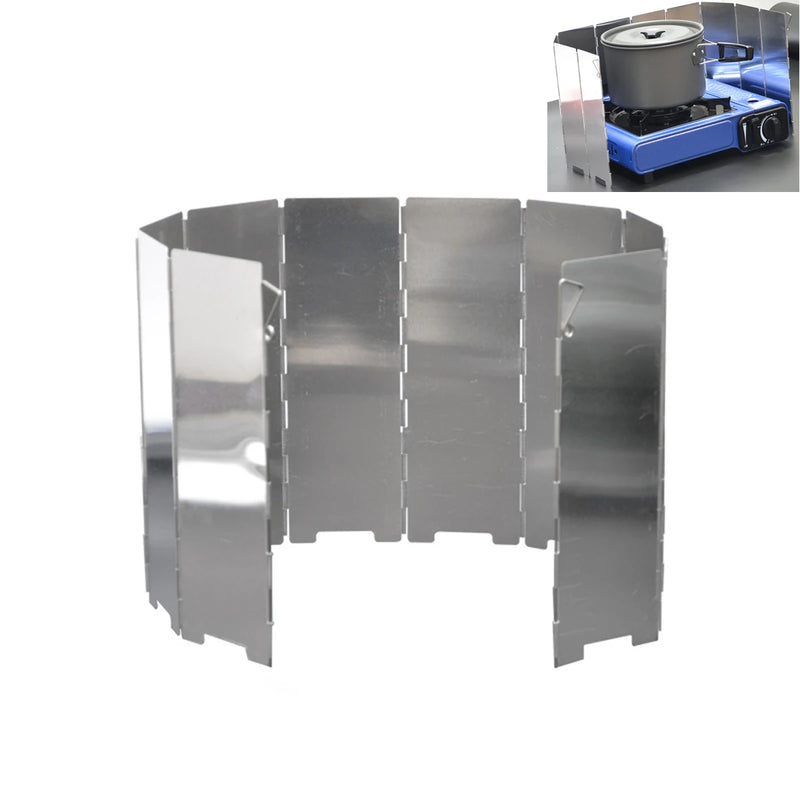 10 Plates Foldable Gas Stove Windshield Outdoor Camping Cooking Burner Windproof Screen Aluminium Alloy Outdoor Stove Wind Shield - Korvel