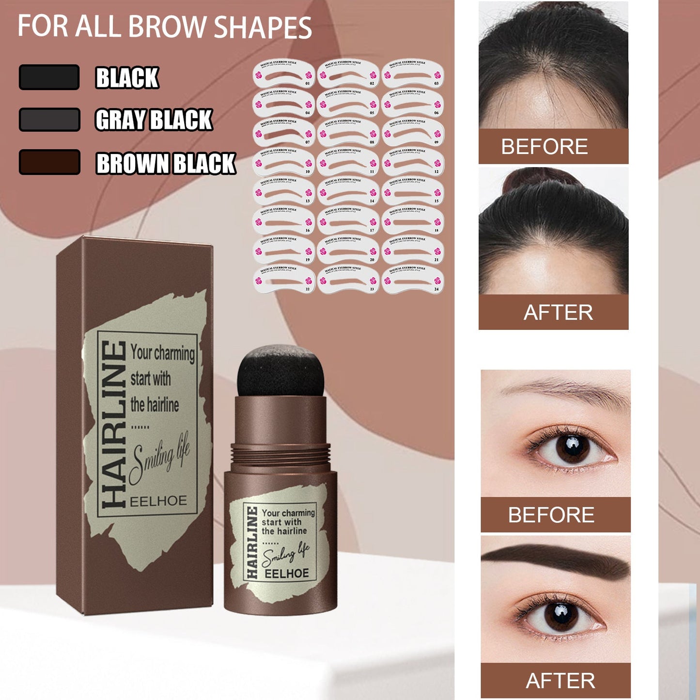 One Step Brow Stamp Shaping Kit Hairline Eyebrow Print Eyebrow Patch Repair Hairline Eyebrow Print - Korvel