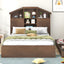 Cama Plataforma de Madera de Nogal de Tamaño Completo con Cabecera de Almacenamiento