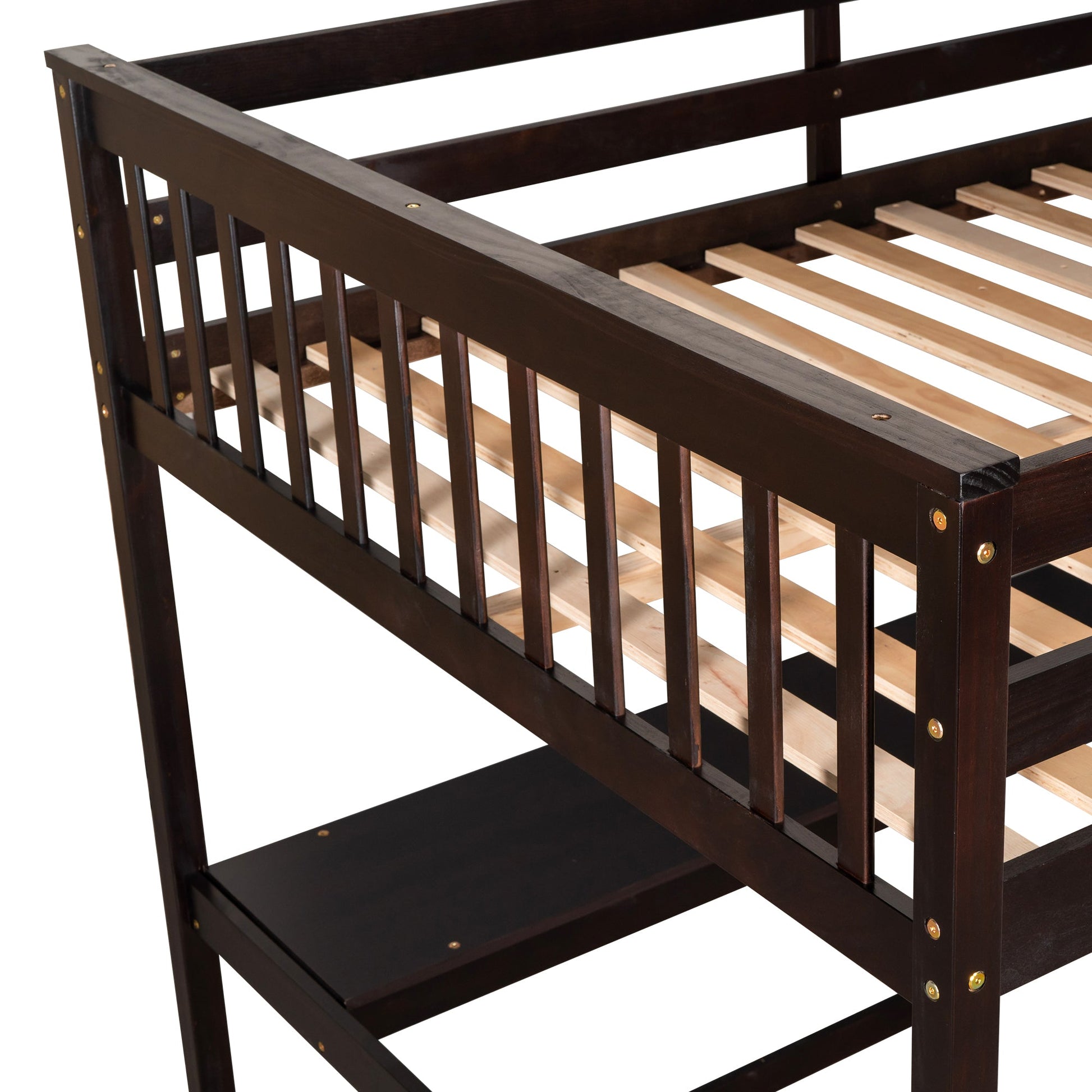Full Size Loft Bed with Storage Shelves and Under-bed Desk  Espresso - Korvel