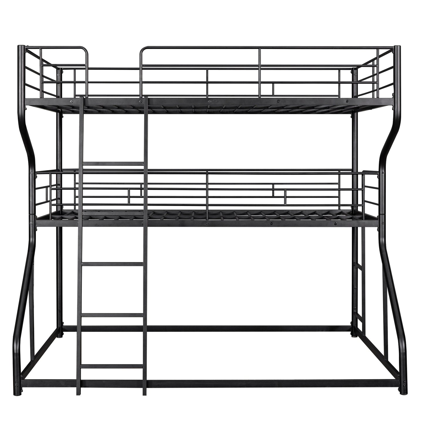 Full XL over Twin XL over Queen Size Triple Bunk Bed with Long and Short Ladder,Black - Korvel