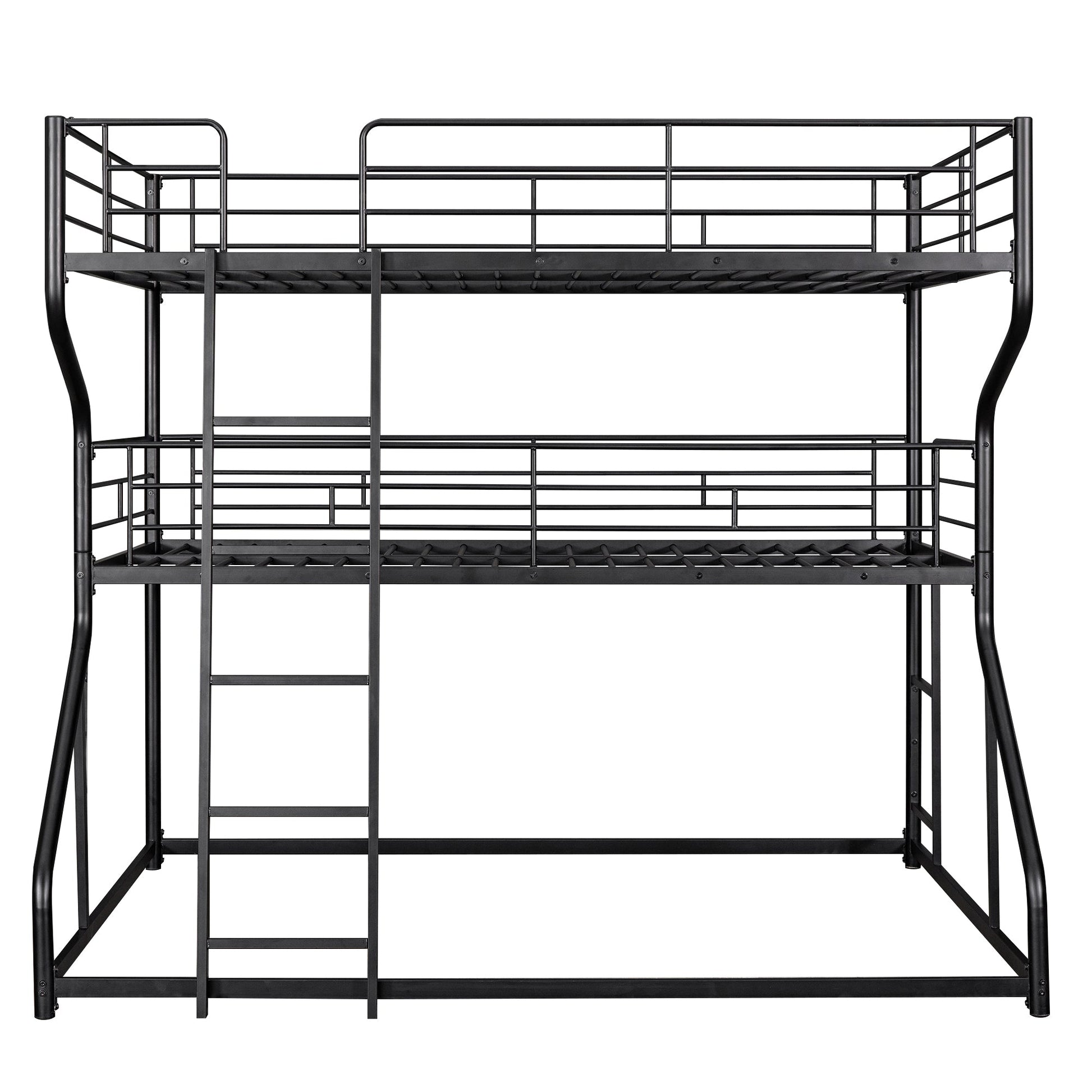 Full XL over Twin XL over Queen Size Triple Bunk Bed with Long and Short Ladder,Black - Korvel