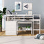 Full Size Low Loft Bed with Rolling Portable Desk, Drawers and Shelves, White - Korvel