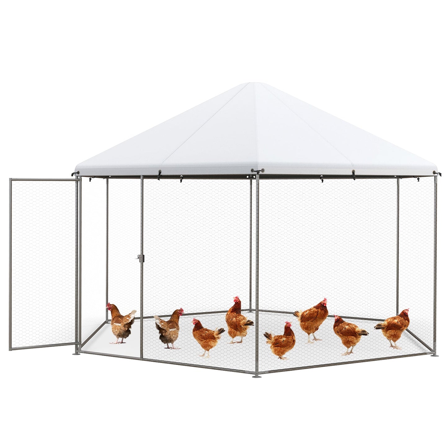 Gallinero Hexagonal Grande de Metal de 13FT con Puerta Bloqueable
