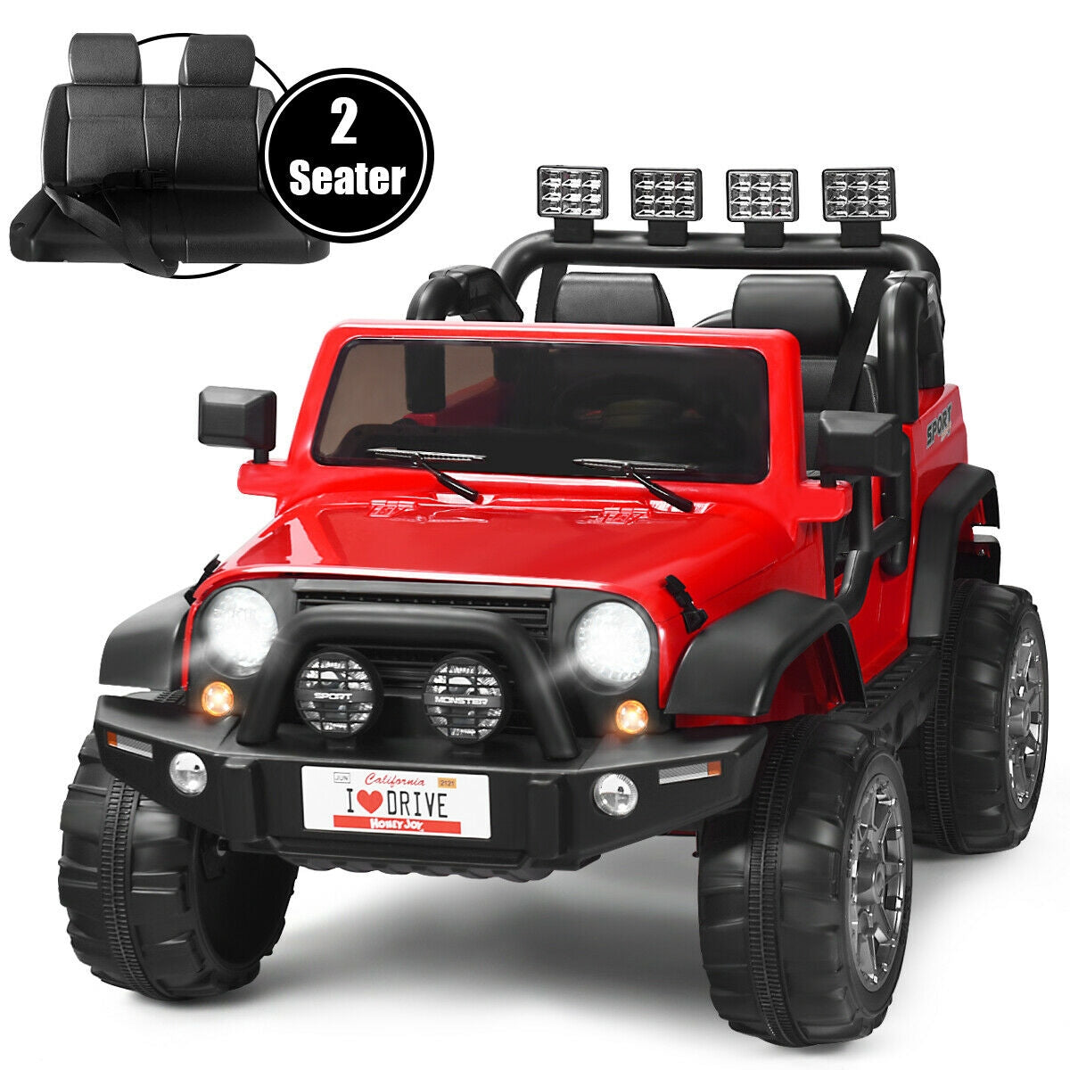 Coche eléctrico de 12V para 2 pasajeros con control remoto - Rojo