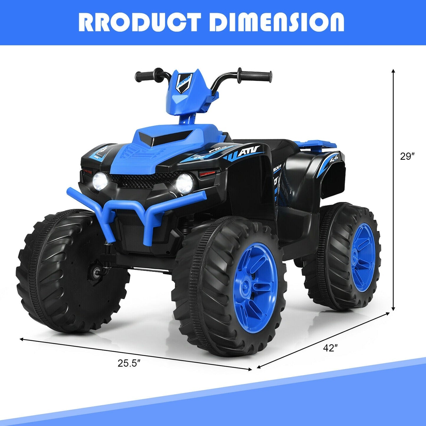 12V Kids Ride-On ATV with LED Lights - Navy