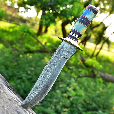 Premium 13" Damascus Steel Bowie Knife with Brass Guard & Unique Handle - Korvel