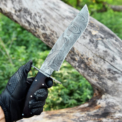 Exquisite 13" Damascus Steel Bowie Knife with Rosewood Handle & Leather Sheath - Korvel