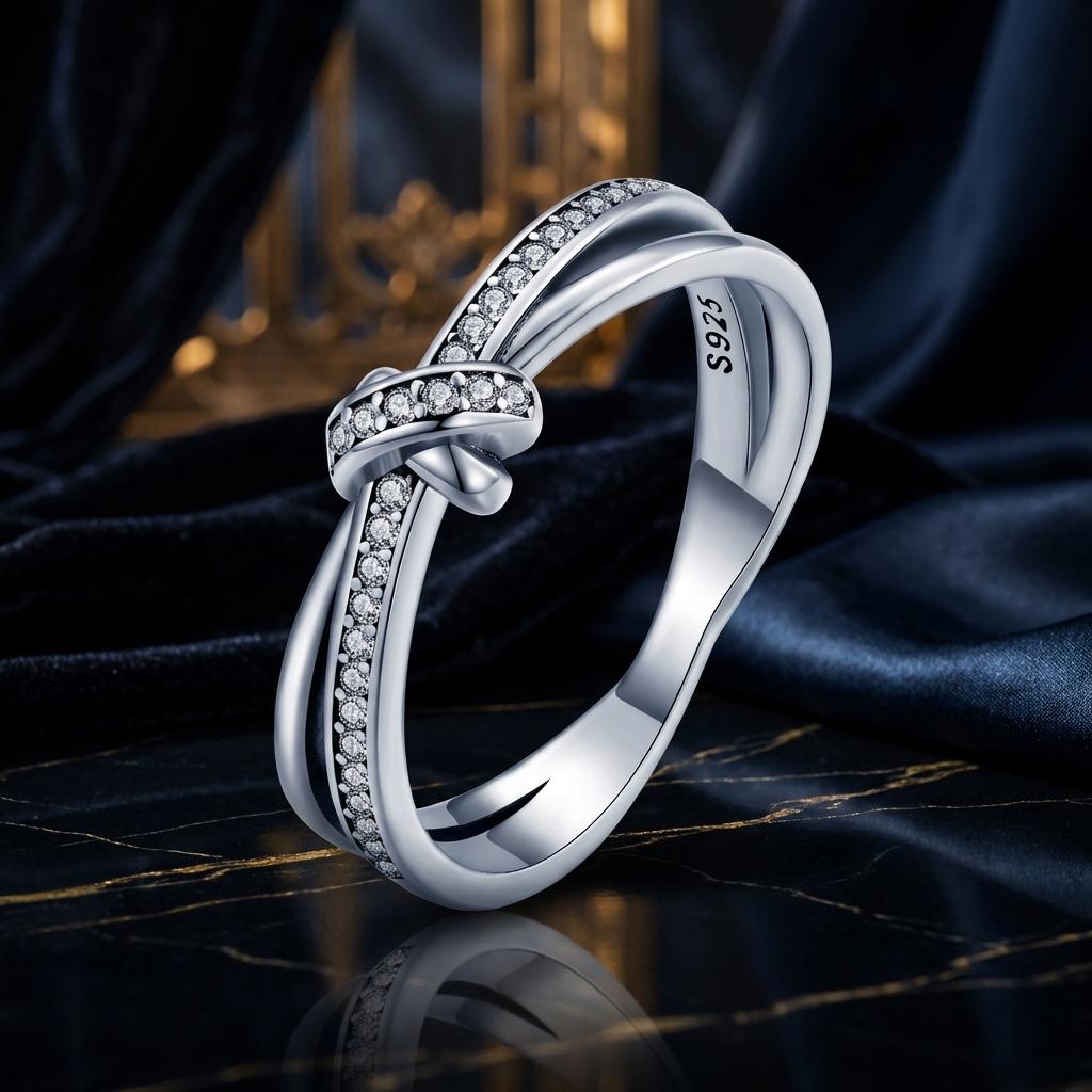 S925 Sterling Silver Oxidized Pavé CZ Ring - Size 6 for Women