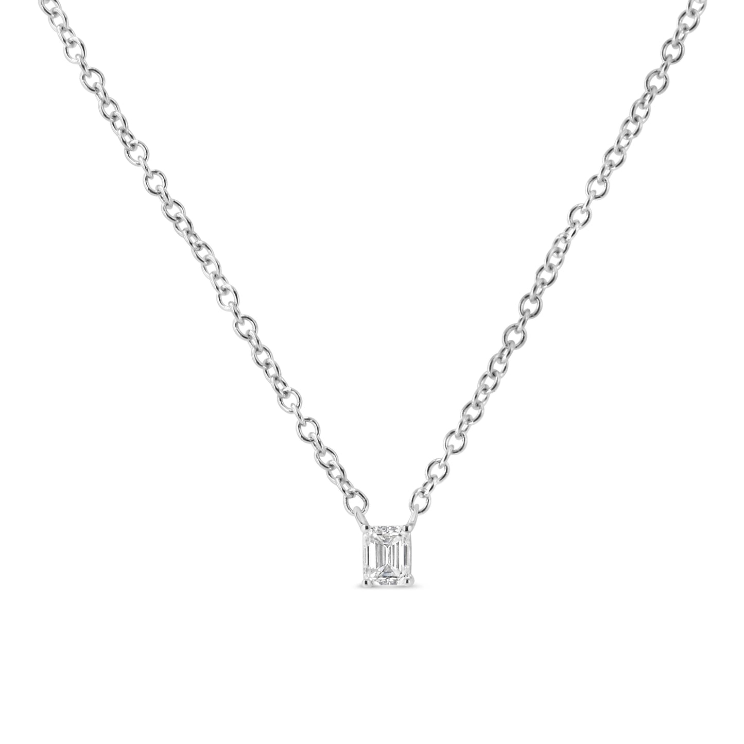 14K White Gold Emerald Shape Diamond Pendant Necklace