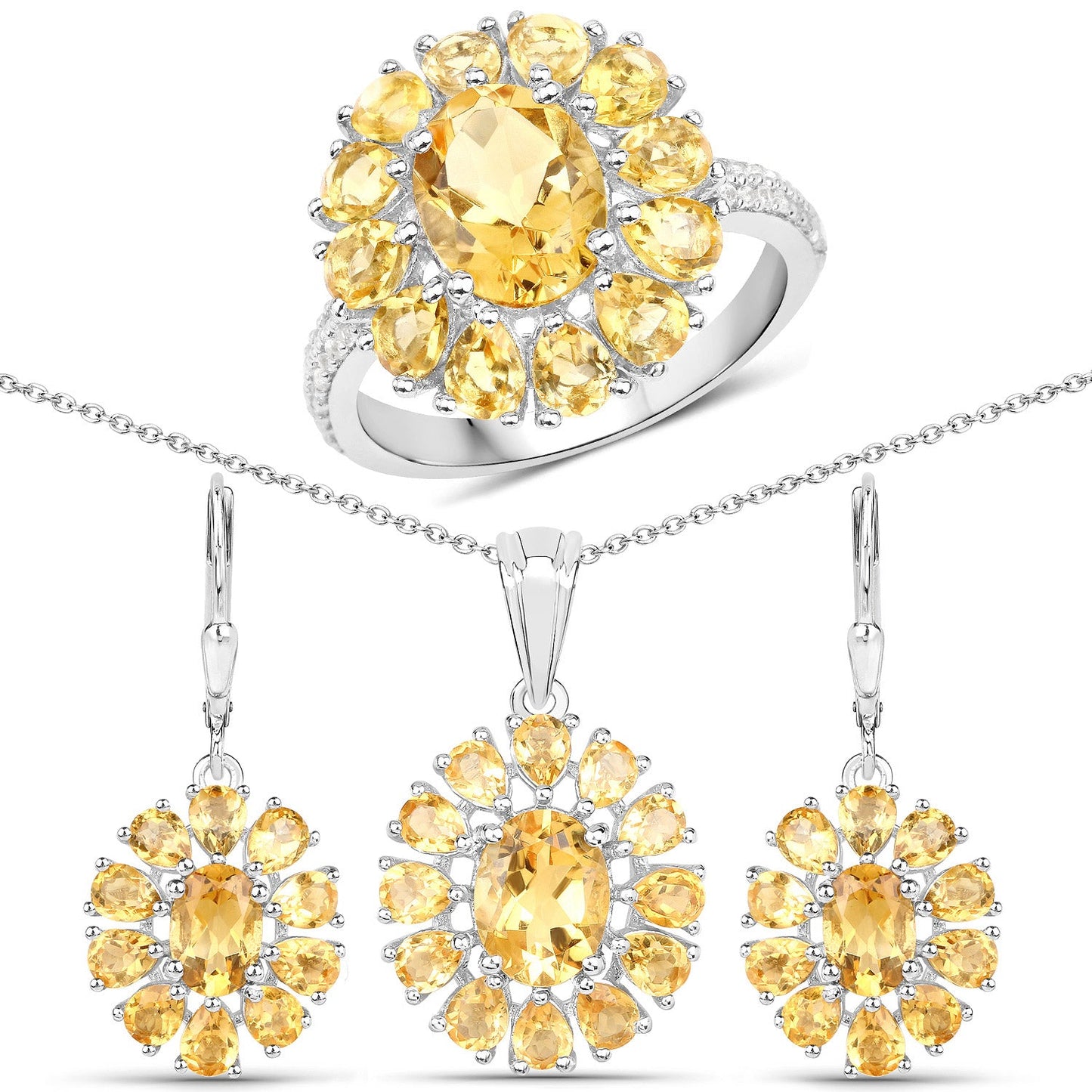 12.24 Carat Genuine Citrine & White Topaz Sterling Silver Jewelry Set