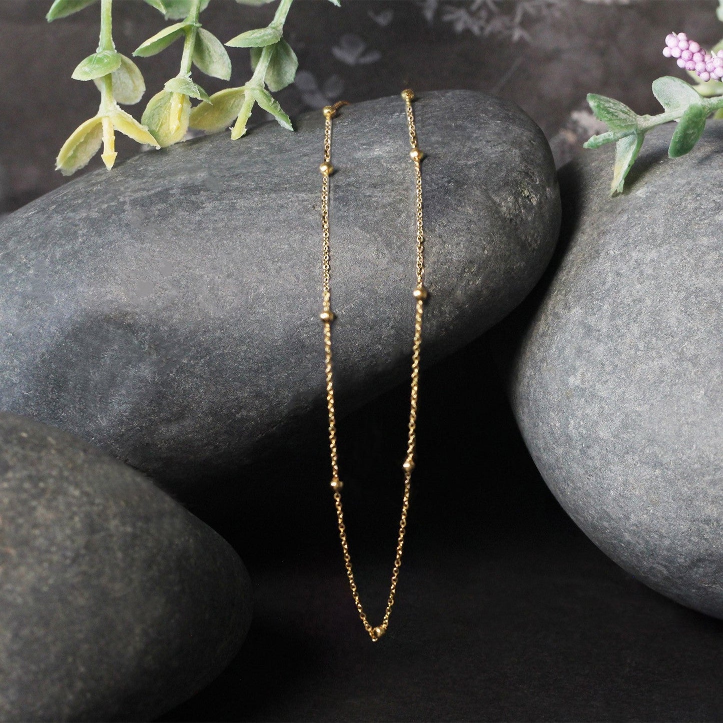 14k Yellow Gold Bead Links Saturn Chain - 18 inches