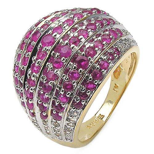 14K Yellow Gold Plated Ruby & White Topaz Cluster Ring