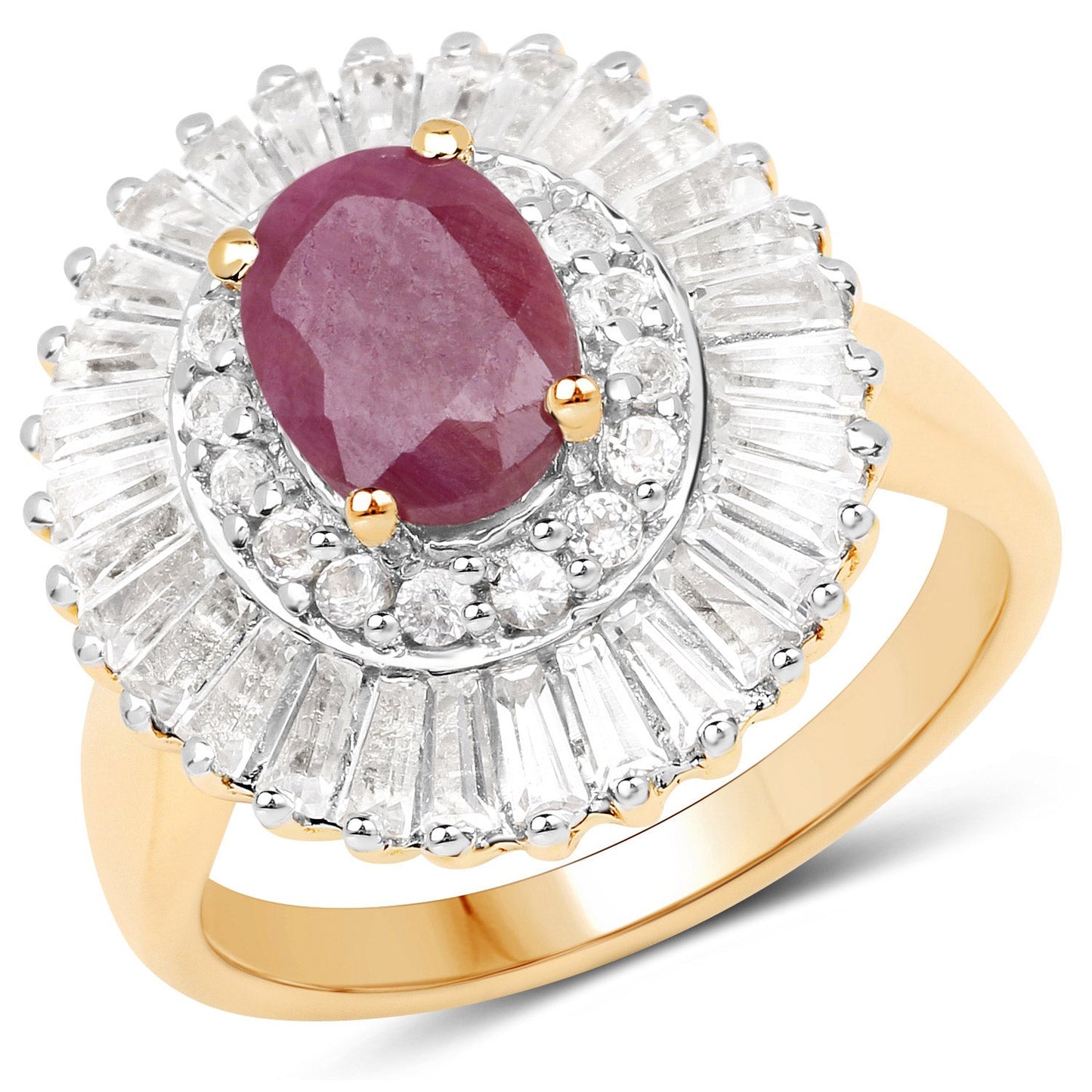 Bague de fiançailles en argent sterling avec rubis de 3,75 carats et topaze blanche