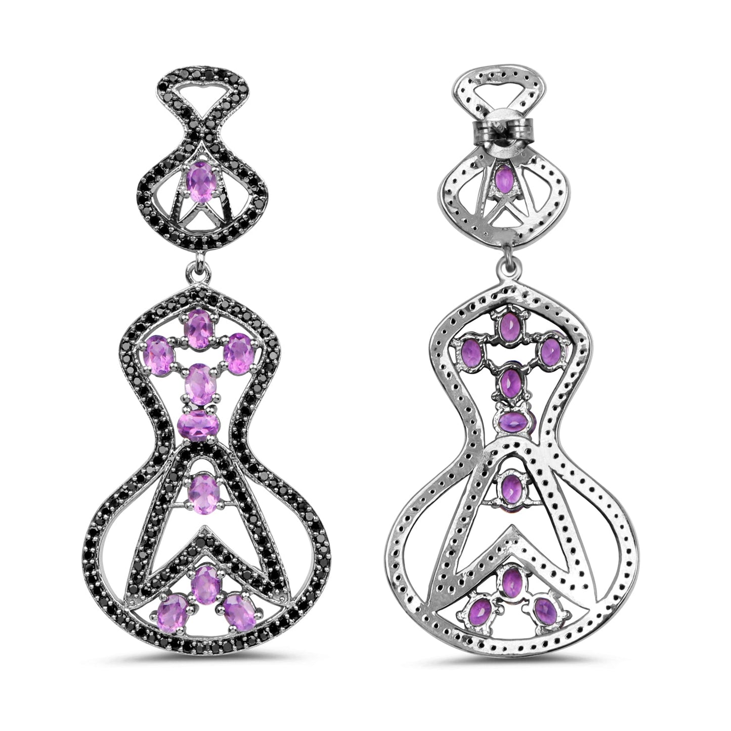 Boucles d'oreilles en améthyste véritable de 5,30 carats et spinelle noir