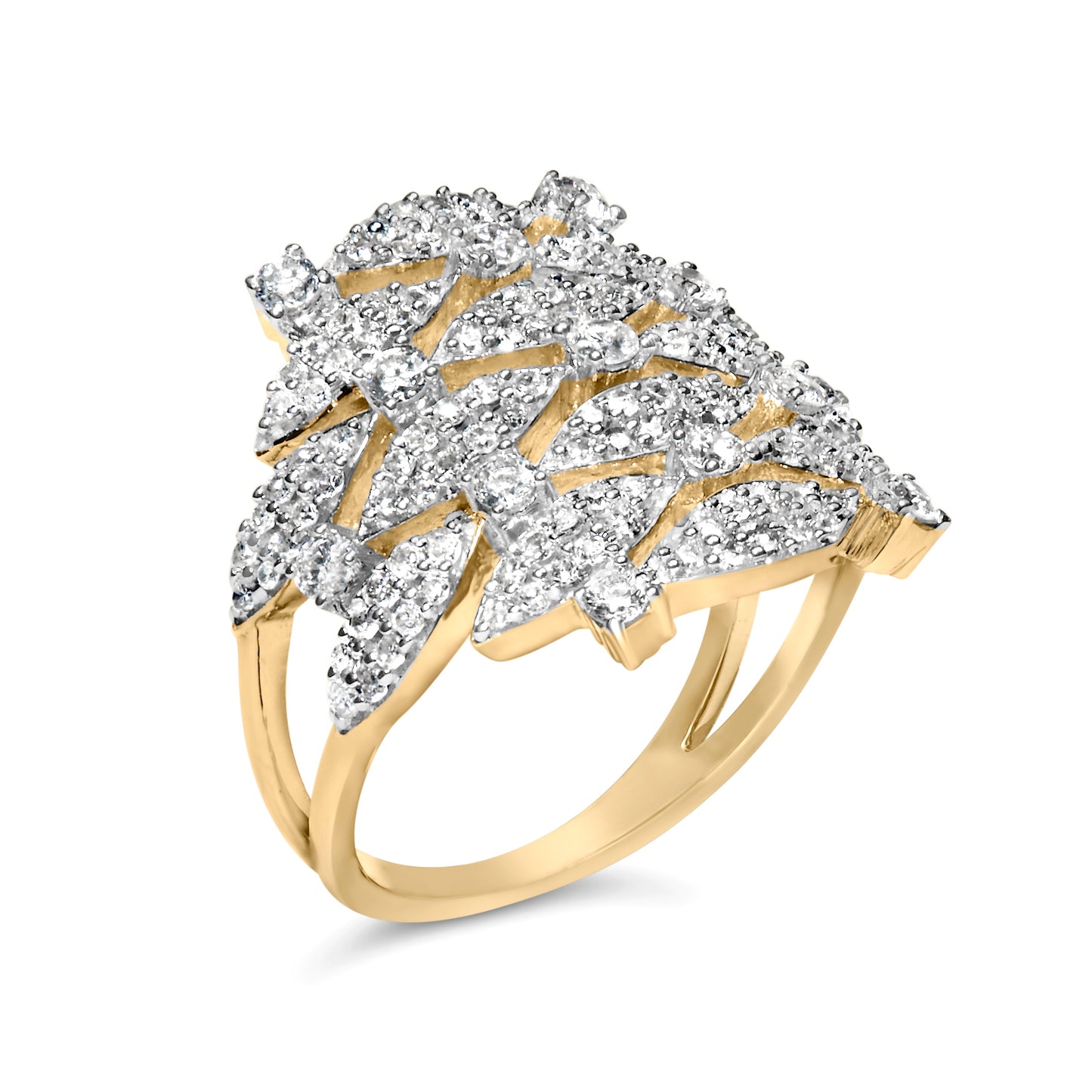 14K Yellow Gold 1.0 Cttw Diamond Geometric Stacked Ring - Size 7