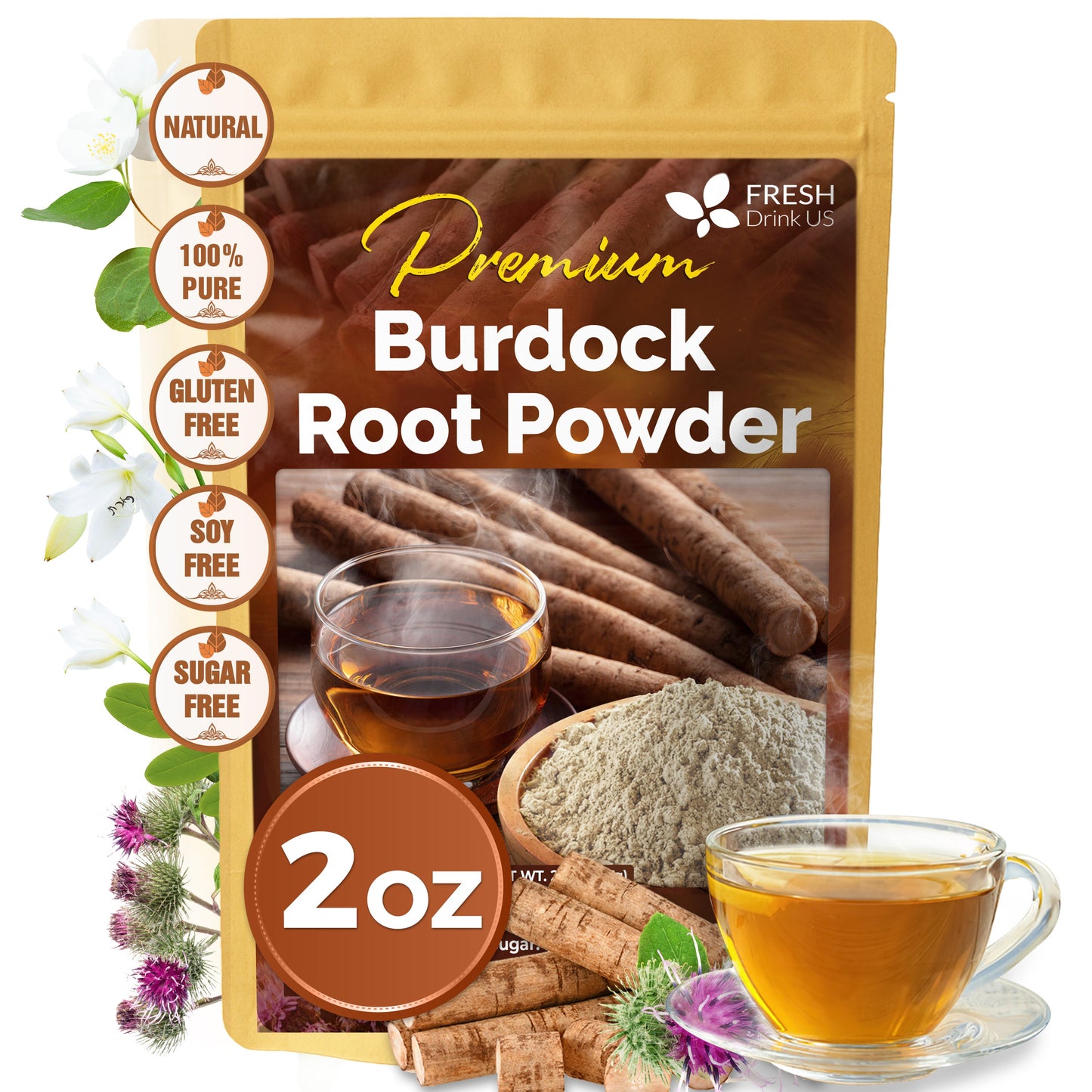 Burdock Root Powder,  Burdock Root Extract, 100% Natural & Pure from Burdock Root, Burdock Root Herbal Tea, No Additives, No Caffeine, Vegan - Korvel