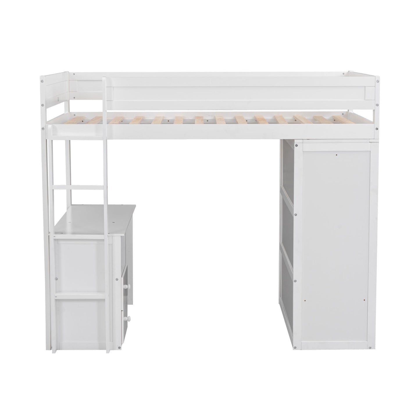 Wood Twin Size Loft Bed with Wardrobes and 2-Drawer Desk with Cabinet  White - Korvel