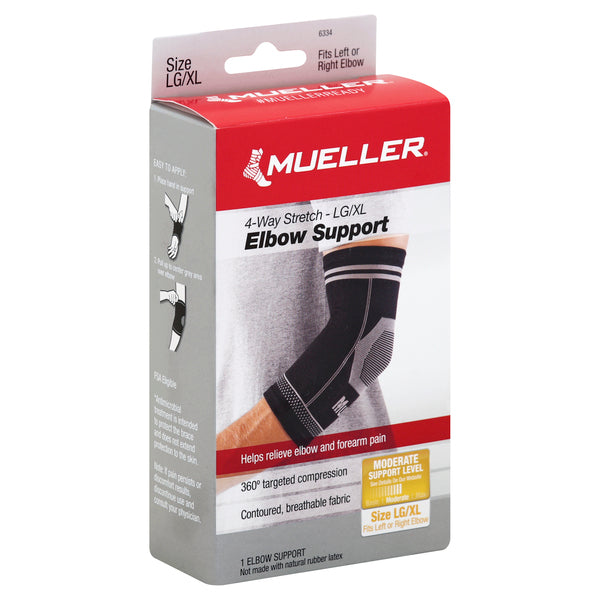 Soporte para codo Mueller - Estiramiento en 4 direcciones, LG/XL