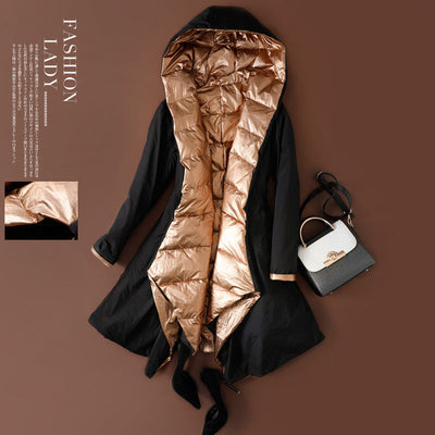 Premium Irregular Mid-Length Glossy Down Jacket for Women