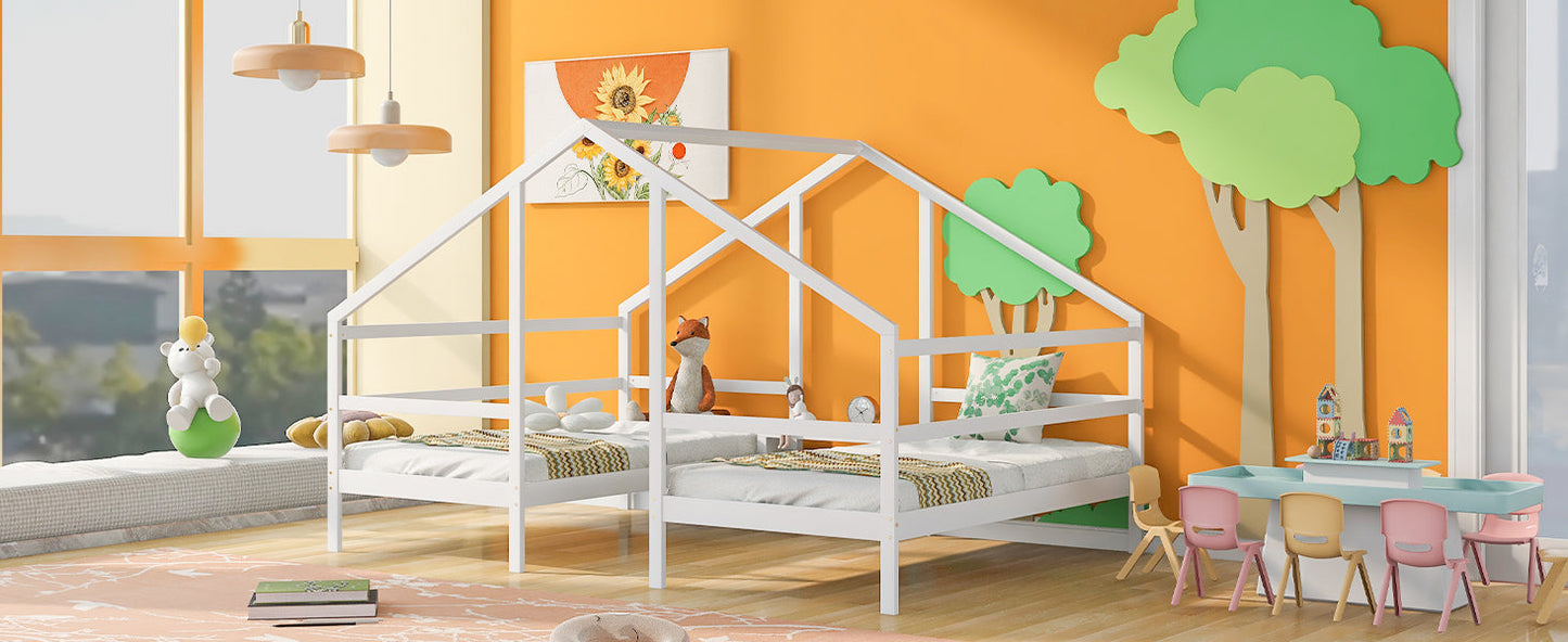 Cama Triangular de Tamaño Doble Twin con Mesa Incorporada - Blanca