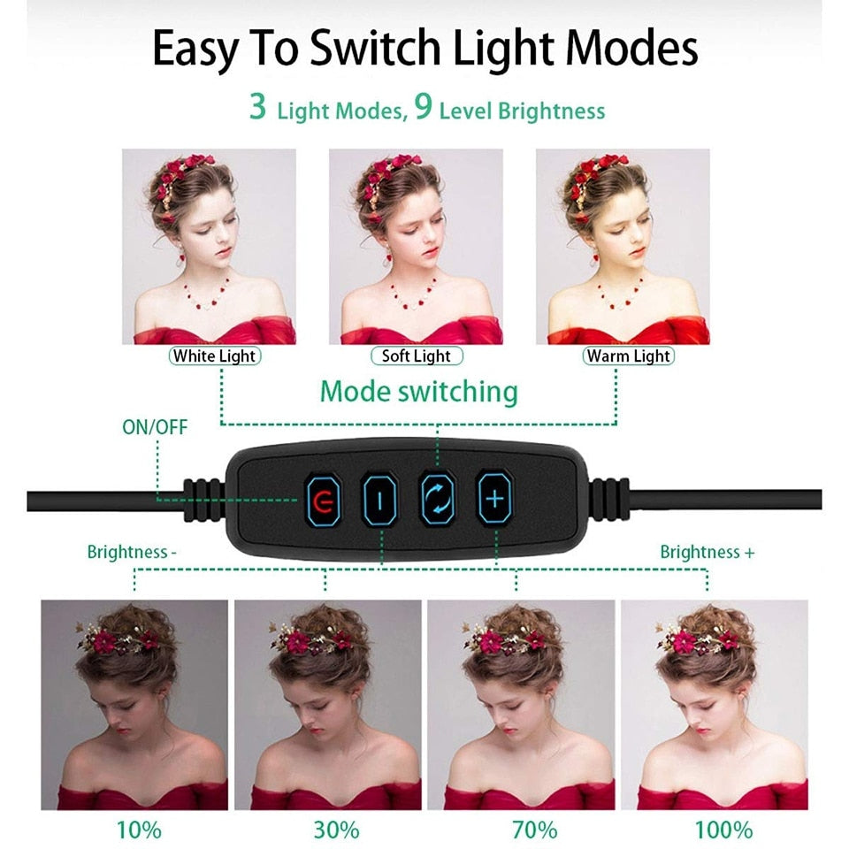 Anneau de lumière vidéo premium 26CM avec trépied