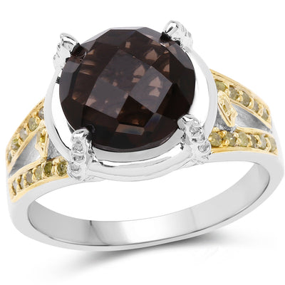 3.28 Carat Smoky Quartz & Diamond Sterling Silver Ring