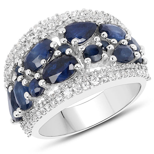 Bague en Argent Sterling avec Saphir Bleu de 3,61 Carats et Zircon Blanc