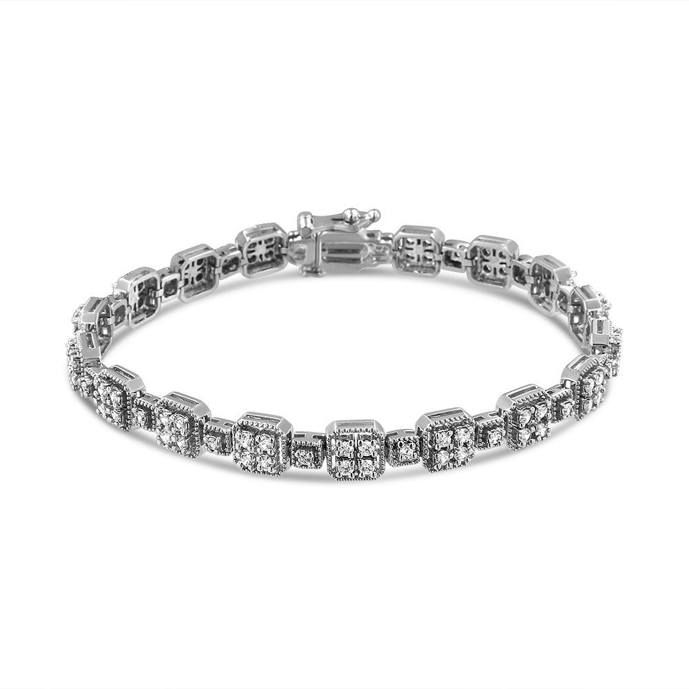 Bracelet en or blanc 10K avec diamants en maillons carrés - 2,0 cttw, taille 7,25"