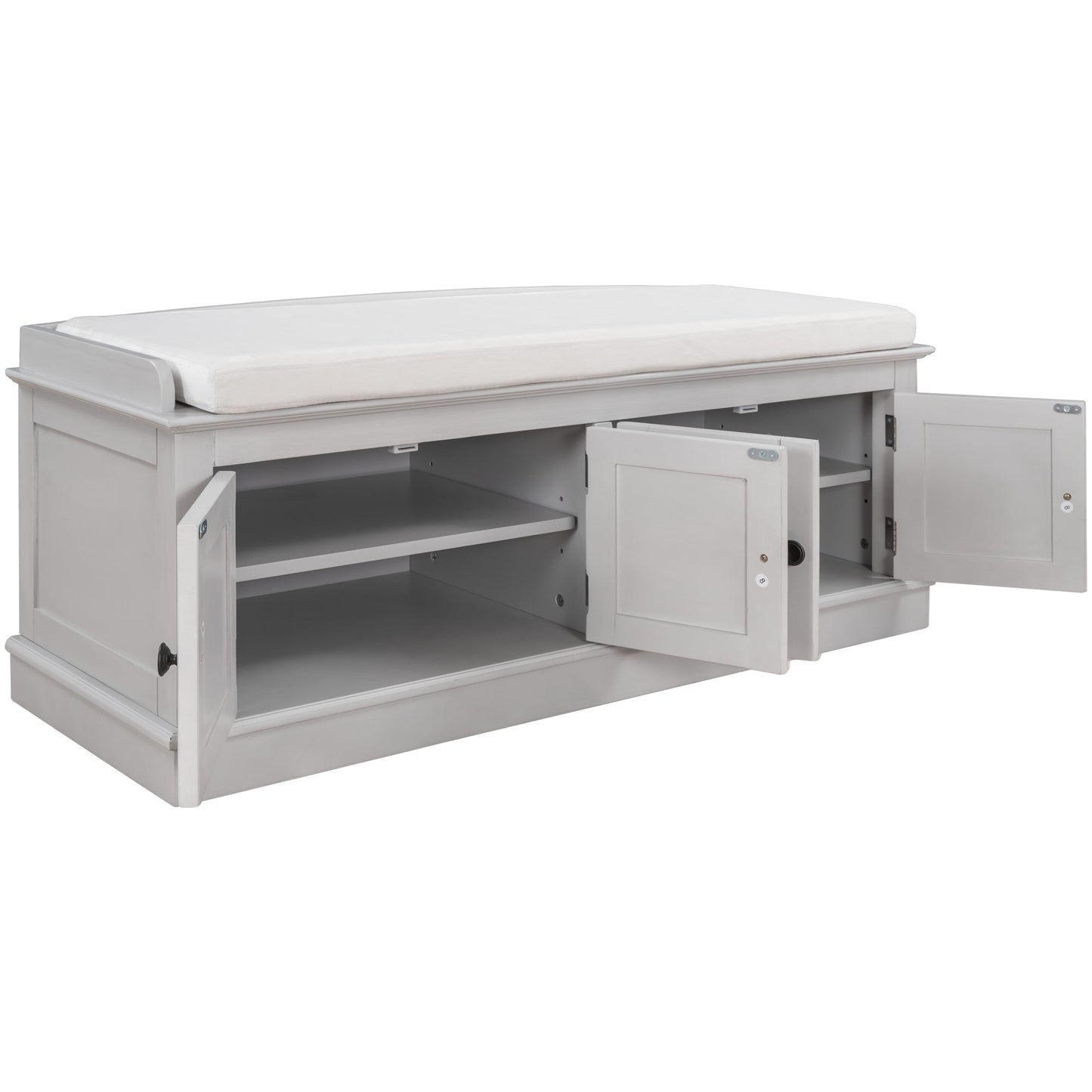 TREXM storage table with 4 doors and adjustable shelves and detachable cushioned shoe stand(Gray Wash) - Korvel