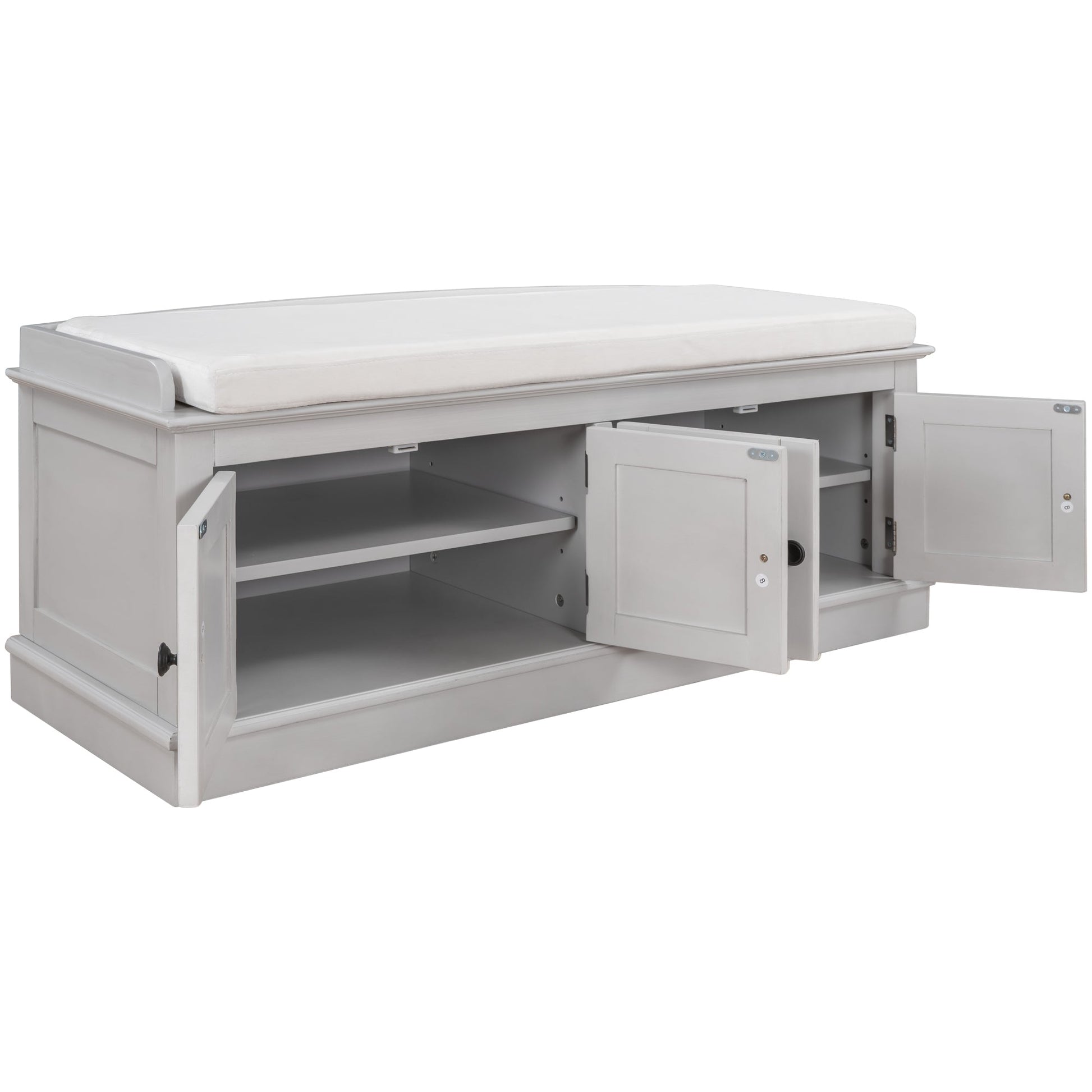 TREXM storage table with 4 doors and adjustable shelves and detachable cushioned shoe stand(Gray Wash) - Korvel