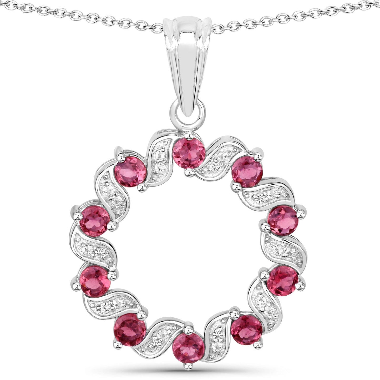 Pendentif en argent sterling de 1,30 carat en tourmaline rose et topaze blanche