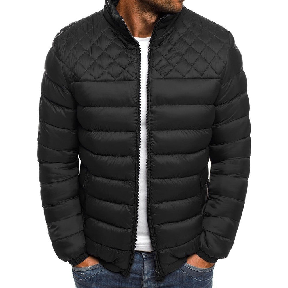 Men's Solid Color Stand Collar Puffer Jacket
