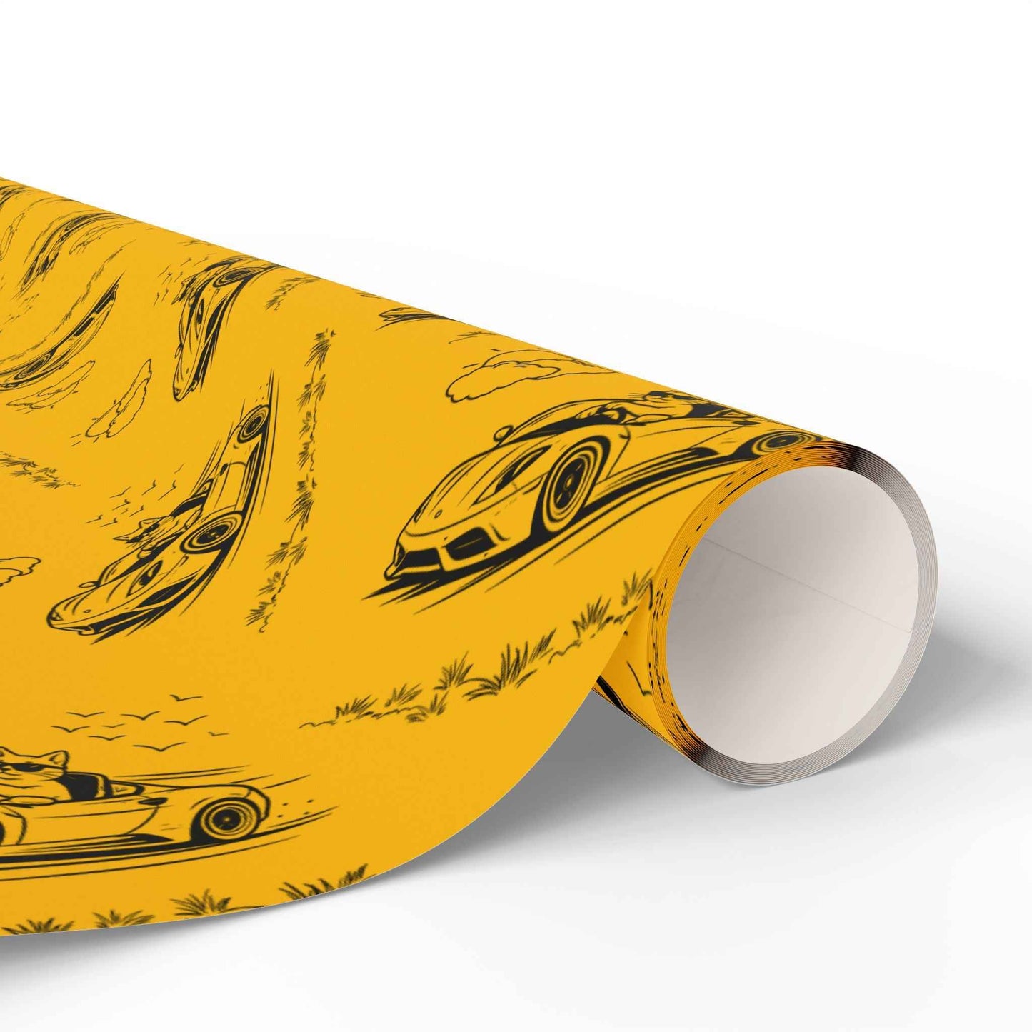 Zoomies Road Trip Cat Wrapping Paper - Golden Sketch Design