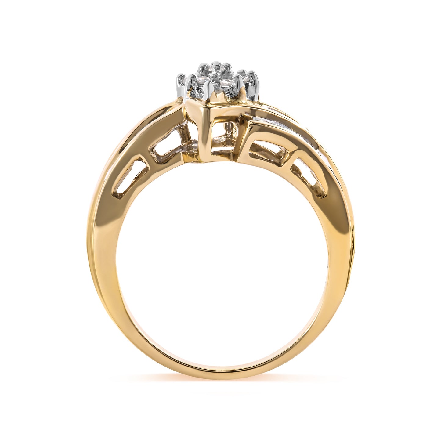 Anillo de Compromiso de Diamantes en Clúster de Oro Amarillo de 10K - Talla 7
