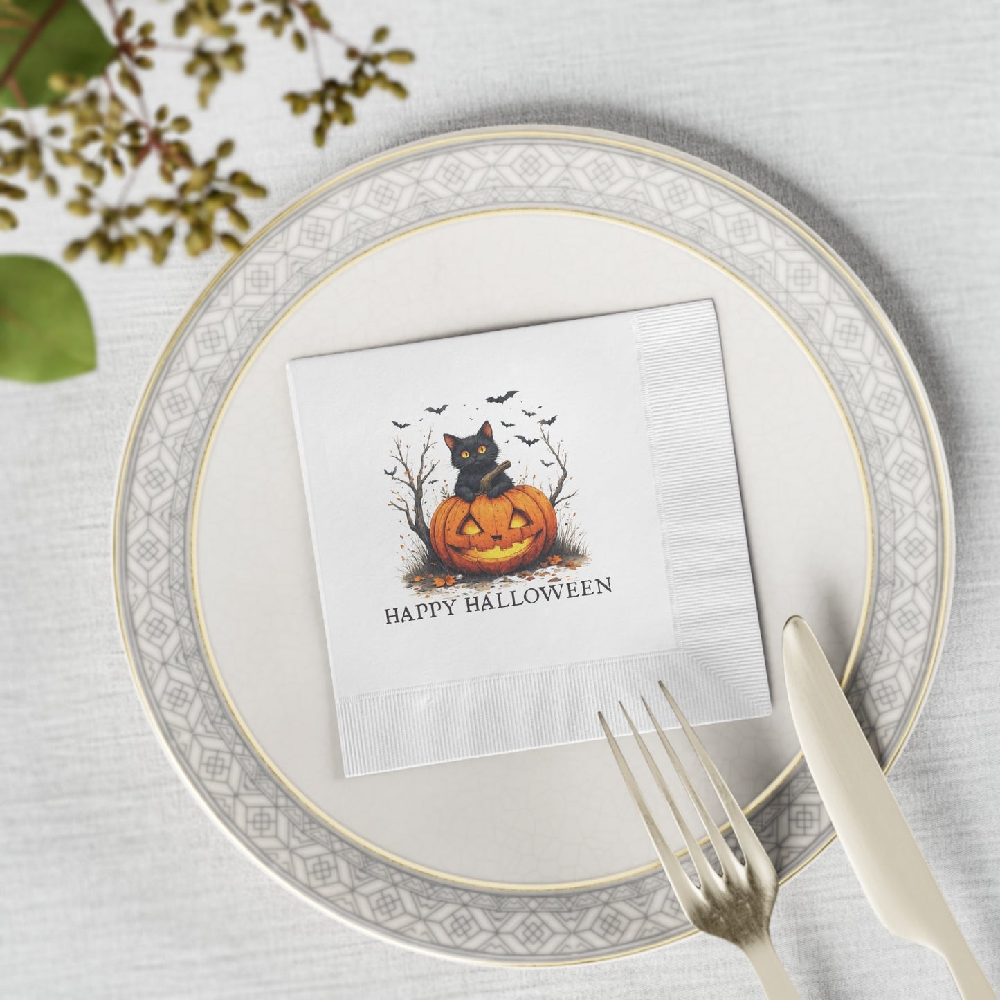 Serviettes d'Halloween avec Chats et Citrouilles pour Célébrations Festives