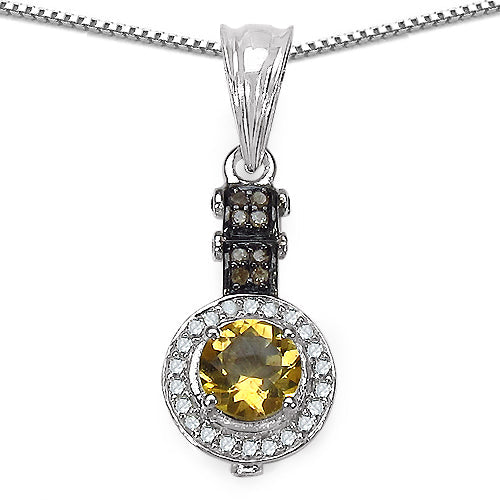 1.00 Carat Genuine Citrine & Diamond .925 Sterling Silver Pendant