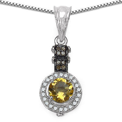 1.00 Carat Genuine Citrine & Diamond .925 Sterling Silver Pendant